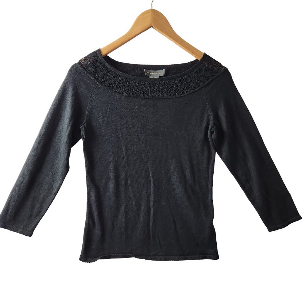 Banana Republic Silk 3/4 Sleeve Crochet Detail lightweight Knit Sweater Size S